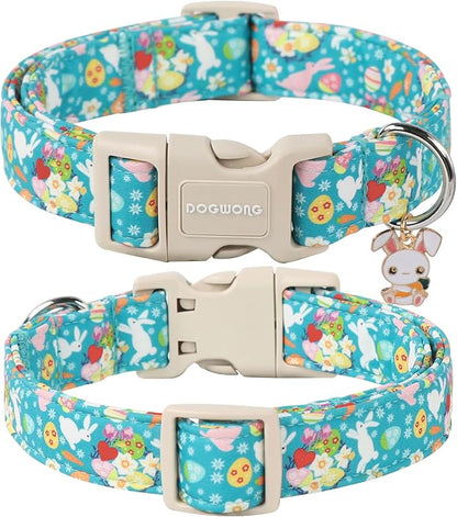 DOGWONG Easter Dog Collar,Cute Flower Bunny Eggs Dog Collar Pink Pet Collar Girl Dog Collar Puppy Pet Gift Adjustable Dog Collars for Small Dogs