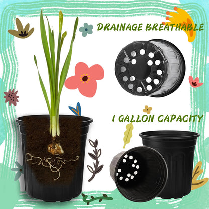 Paradi star 60 Pcs 1 Gallon Flexible Plant Nursery Pots,Plastic Thickened Soft Seedling Pot with Plant Labels,Flower Seed Starting Containers for Succulents,Transplanting,Indoor Outdoor,Black