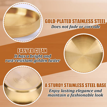 Key Bowl for Entryway-2 Pack Gold Table Decorative Key Dish for Organizing Tabletop Catch All Bowl Gold Fruit Bowls for Kitchen Counter, Coffee Table-Thick SUS 304 Stainless Steel 6.3"