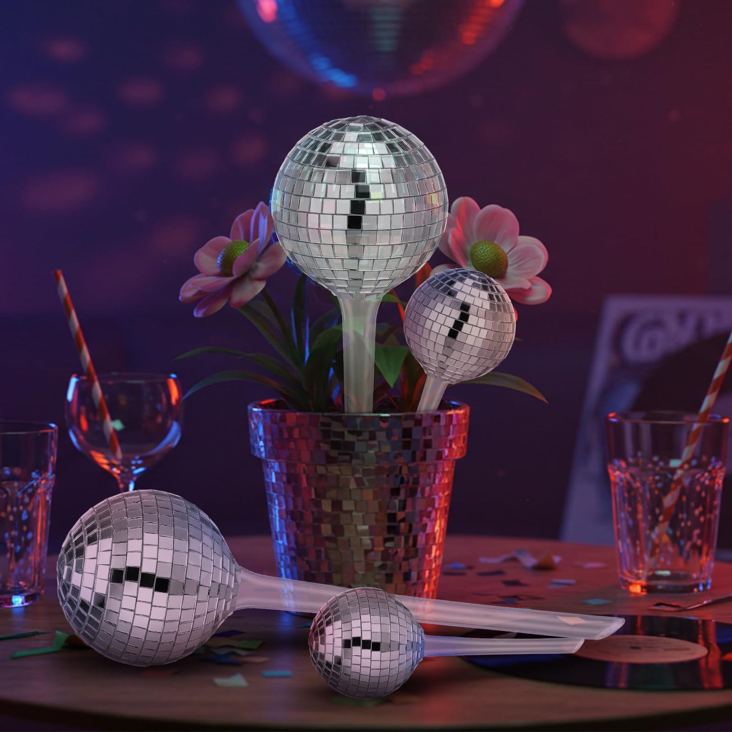 Novabright 6 Pcs Plant Self Watering Disco Ball Globes 10.6in and 5in Disco Self Watering Globes Planter Insert Decorative Automatic Drip Irrigation Devices for Indoor Outdoor