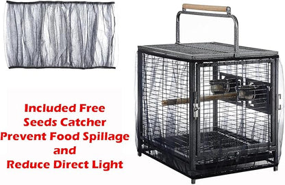 Deluxe Portable Durable Wrought Iron Bite-Proof Bird Travel Parrot Vet Carrier Cage Prevent Beaks Out Pet Products for Parrots Conures Cockatiel Amazon African Grey Include Cage Cover