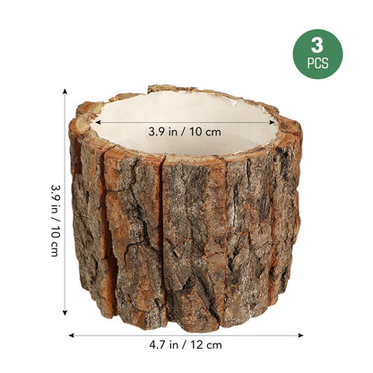 DECHOUS 3Pcs Wood Stump Flower Pots - Rustic Tree Bark Plant Pot Table Centerpieces Vase Flower Stump Bucket Planter for Home Farmhouse Decor Indoor Garden Decoration