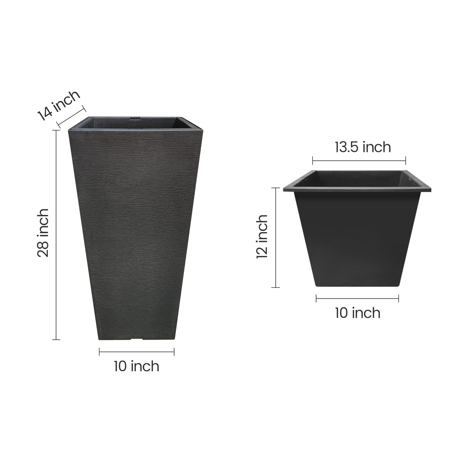 Kante 28 Inch Tall Planter Set of 2, Large Taper Planter for Outdoor Indoor Garden Patio Front Door (Black)