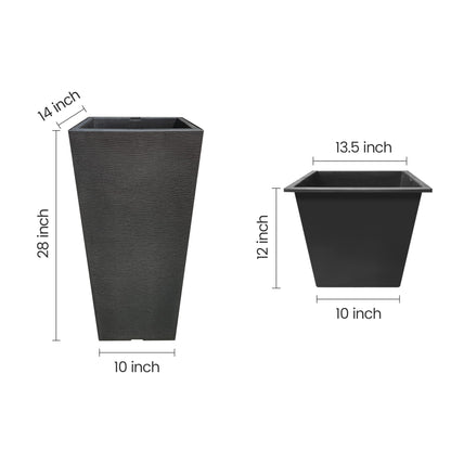 Kante 28 Inch Tall Planter Set of 2, Large Taper Planter for Outdoor Indoor Garden Patio Front Door (Black)