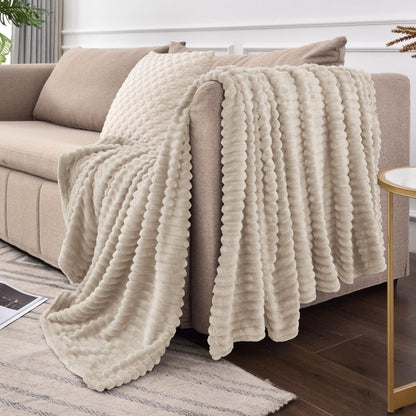 BEDELITE Fleece Throw Blanket for Couch – 3D Ribbed Jacquard Soft and Warm Decorative Fuzzy Blanket – Cozy, Fluffy, Plush Lightweight Linen Throw Blankets for Bed, Sofa, 50x60 inches