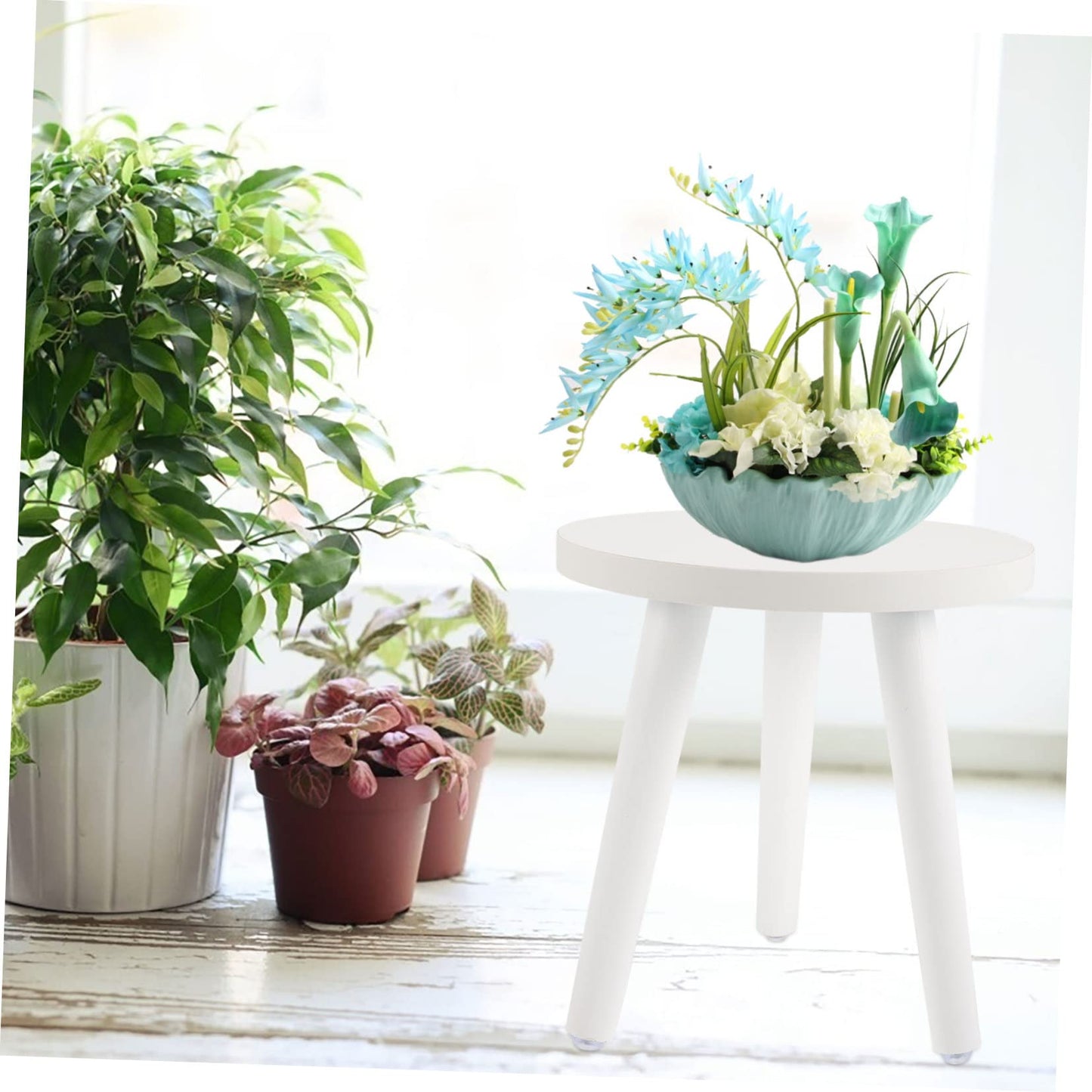 OFFSCH Plant Stand Wood Tall Wood Plant Holder Plant Stand Small Round Side Plant Holders en Stool Display Shelf Bracket Pot White High Rural
