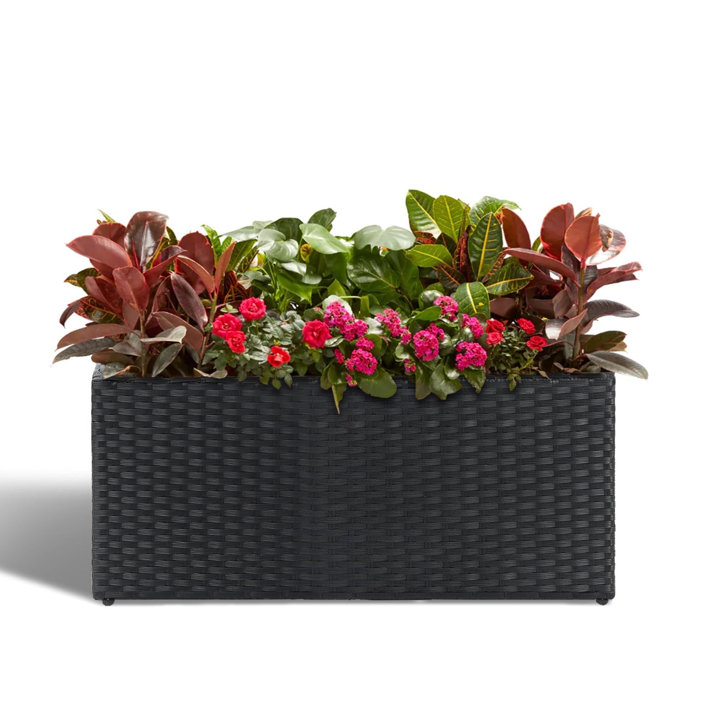 LEWIS&WAYNE Large Rectangular Block Planter Box Handmade Wicker Tall Planters for Outdoor Plants with Removable Liners Modern Planter for Indoor Outdoor Patio Deck - Black, 30''x12''x16''