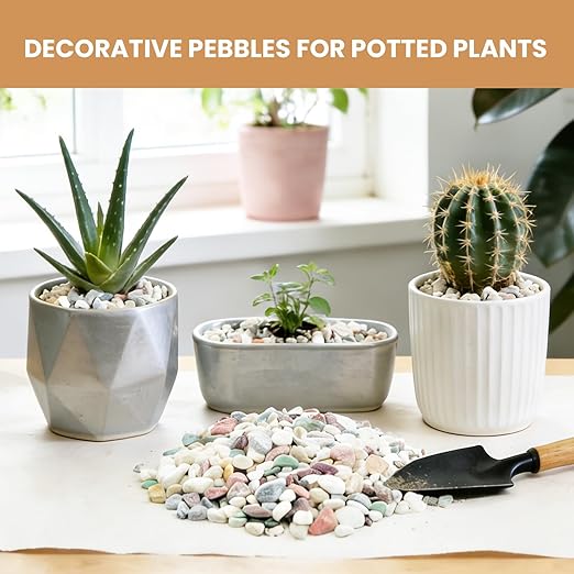 3/8 Inch Decorative Pebbles, River Rocks for Indoor Plants, Succulents, Planters, Vases, Fish Tank, Aquarium Gravel & Landscaping, Mixed Color, 3LB