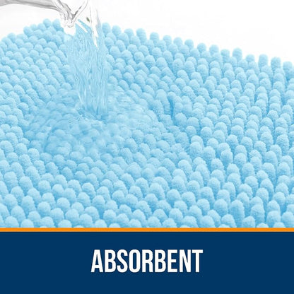 OLANLY Toilet Rugs U-Shaped 20x20, Extra Soft Absorbent Chenille Contour Bathroom Rugs for Toilet, Dry Quickly, Machine Washable, Non-Slip Bath Mat, Sky Blue
