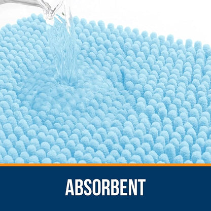 OLANLY Bathroom Rugs 32x20, Extra Soft Absorbent Chenille Bath Rugs, Rubber Backing Quick Dry, Machine Washable Bath Mats for Bathroom Floor, Tub and Shower, Home Decor Accessories, Sky Blue