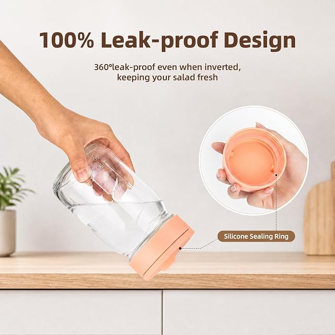 TQRR 32 OZ 4 Pack Overnight Oats Containers with Lids, Glass Storage Jar with Dry and Wet Separation, Leakproof Wide Mouth Mason Jars, Glass Jars with a Handle for Salads,Yogurt (4, Multicolor)