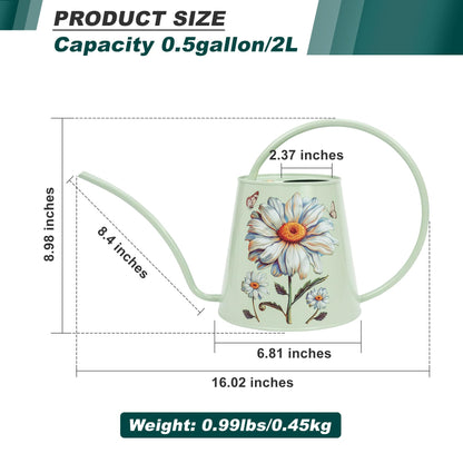 Berry&Bird House Plants Watering Can - Indoor&Outdoor 1/2 Gallon Stainless Steel Water Can with Long Spout Garden Decoration for Flower Bonsai Succulent Gardening Large Water Bottle (Bellis Perennis)