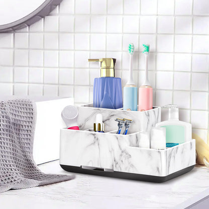 Detachable Toothbrush and Toothpaste Holder for Bathroom Countertop, Large Bathroom Organizer Storage Anti-Slip for Shower, Kitchen, Kids, Family, Multifunction Toothbrush Holders Marble Silver