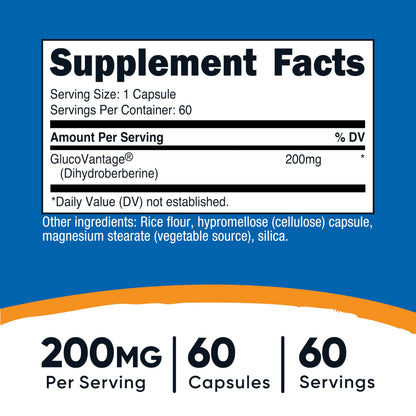 Nutricost Dihydroberberine Capsules (200mg, 60 Capsules) - More Bioavailable Metabolite of Berberine