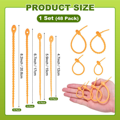 M METERXITY 48-Pack Adjustable Plant Ties, 4.7/5.9/6.7/8.2 Inch Silicone Flexible Multi-Function Garden Twist Tie for Crafts/Gift Wrapping/Gardening Plants, Reusable Support Twine [Orange]