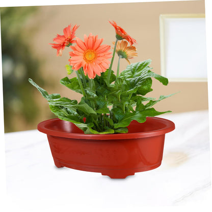 VINTORKY 2pcs Oval Plastic Flower Pots Indoor Outdoor Planters Drainage for Herbs Succulents and Garden Decor