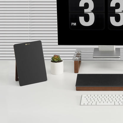 Desktop Black Glass Dry Erase Whiteboard with Reversible Wood Stand, Small Portable White Board Easel for Desk, Reusable Desk Notepad 9.5"x6.7" for Office, Home, School, Marker&Eraser Included, Yeoux