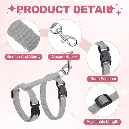 Rabbit Harness and Leash, Escape Proof Bunny Cat Leash Small Animal Harness Soft Adjustable Buckle(2Pcs, Gray) for Bunny Kitten Cats Puppies Walking Hiking Training