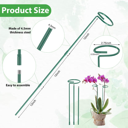 Unves 12 Pack Plant Support Stakes, 36 Inch Garden Plant Stakes, Three Sizes(36 or 24 or 12 Inch) Single Stem Plant Cage for Outdoor Indoor Plants, Sunflower, Tomatoes with 100 Pcs Twist Ties