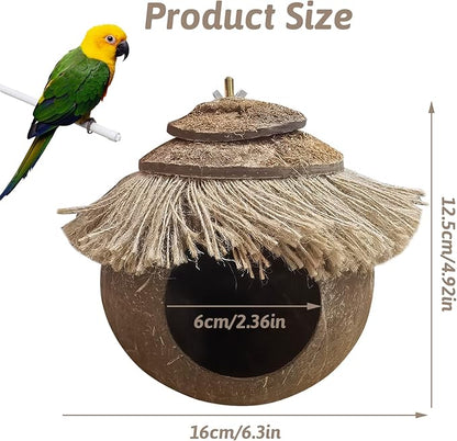 Tfwadmx Natural Coconut Fiber Hanging Birdhouse for Cage, Bird Shell Breeding Nest for Parrot, Parakeet, Lovebird, Finch, Canary, Small Animals House, Bird Hideout with Coconut Twine Decoration