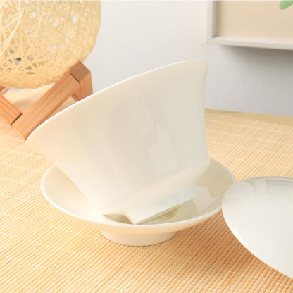 SILINE Porcelain 12 Oz/ 360ml Large Gaiwan Tea Bowl Set,Fine Bone China Teacup for Brew Kung Fu Tea (White)