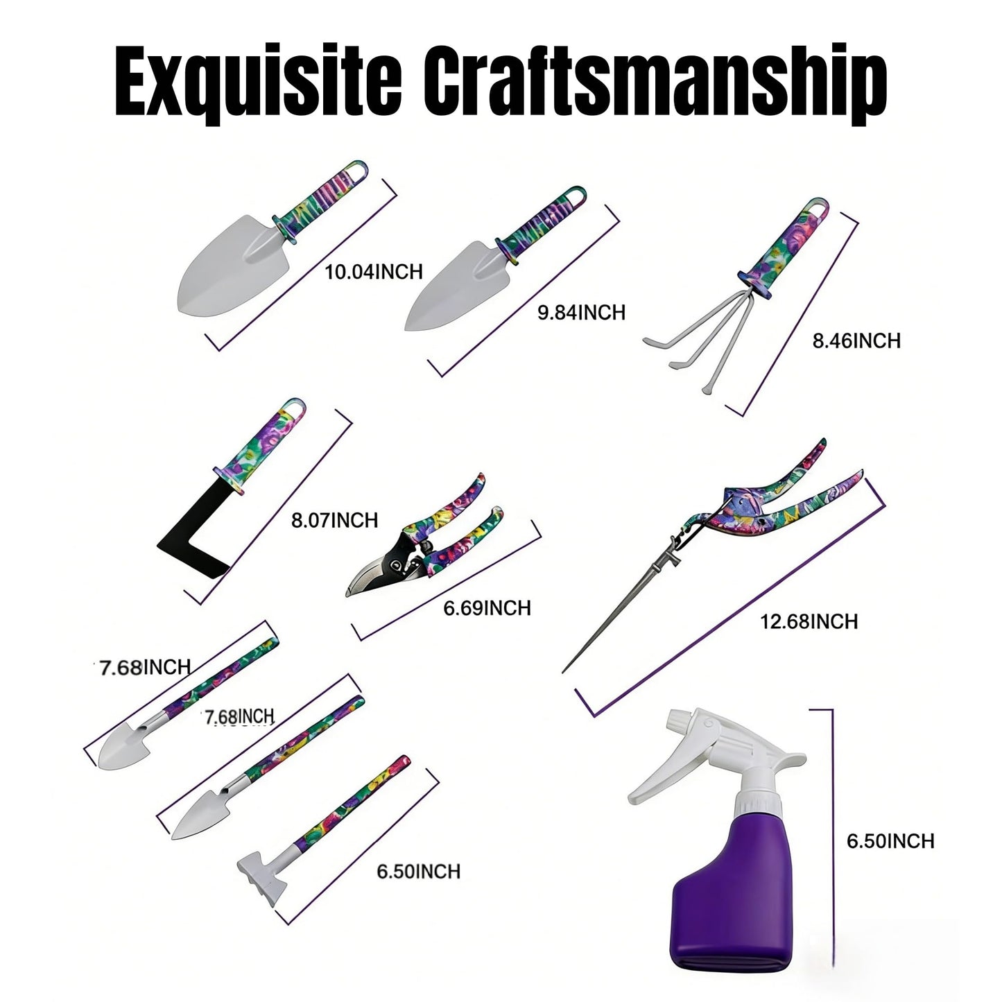 10-Piece Garden Tools Set - Heavy Duty Hand Gardening Kit: Shovel, Pruners, Trowel, Rake for Plant Care, Bonsai Trimming, Weeding & Yard Work (Purple)