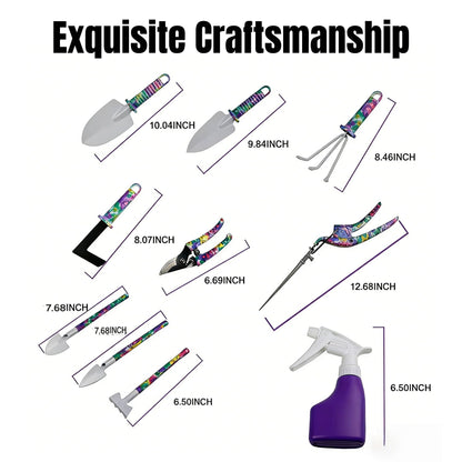 10-Piece Garden Tools Set - Heavy Duty Hand Gardening Kit: Shovel, Pruners, Trowel, Rake for Plant Care, Bonsai Trimming, Weeding & Yard Work (Purple)
