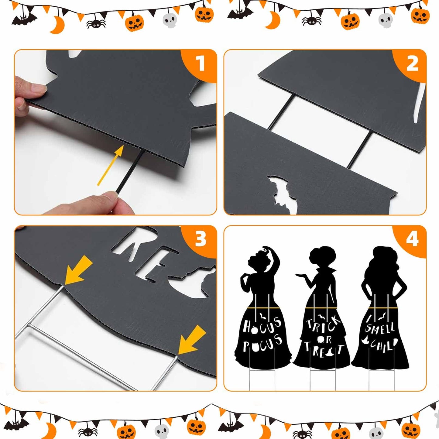 3Pcs Witch Silhouette Yard Signs Hocus Pocus Halloween Decorations Halloween Yard Decoration Sign with H-Stakes for Yard Lawn Garden Outdoor Decor