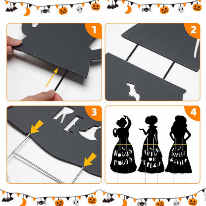 3 Pcs Halloween Witches Yard Stakes Large Witches Lawn Decorations Black Witches Silhouette Yard Signs with H-Stakes, Outside Waterproof Lawn Garden for Boys Girls Home Party Outdoor