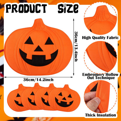Widecook 4 Pcs Halloween Pumpkin Placemat Jack O Pumpkin Shaped Table Mats 13" x 14" Fall Autumn Harvest Table Decoration for Thanksgiving Holiday Festival Kitchen Dinner Tabletop Party Decor(Smile)