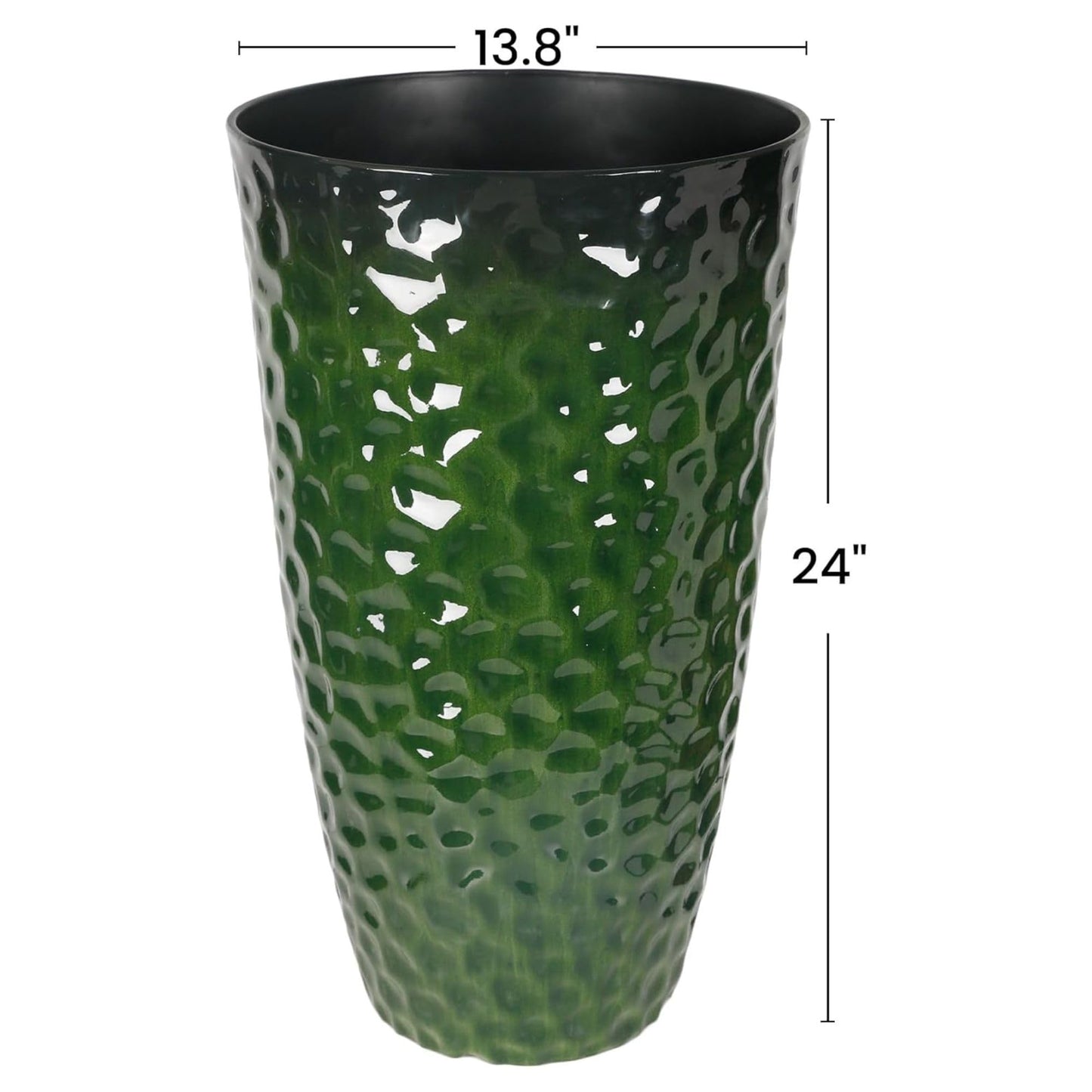 Worth 2 Pack 24" Tall Large Plastic Planter with Drainage Hole, Round Decorative Flower Plant Pit for Indoor or Outdoor Gardening, Glossy Green