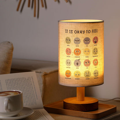 Baquler Bedside Table Lamp Boho Table Lamp Decorations for Bedroom It is Okay to Feel Classroom Light with USB Wood Base Cozy Nightstand Gifts Light for Counseling Home Desk Living Read Work