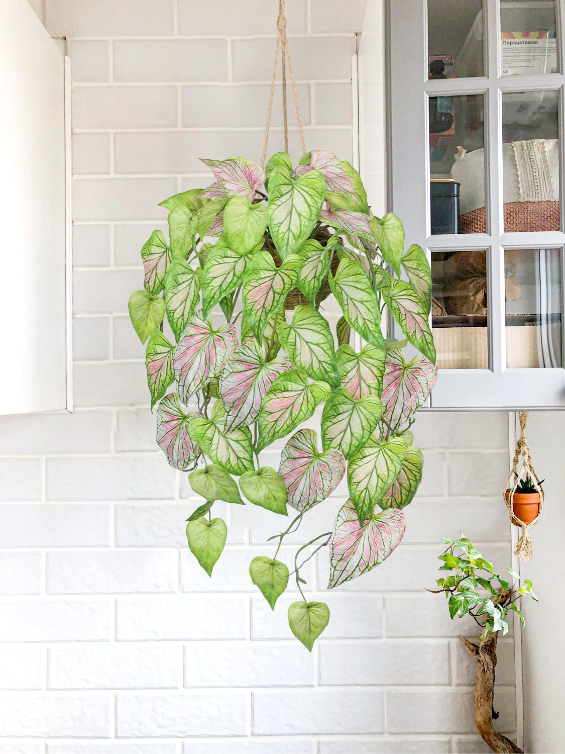 Large Fake Hanging Plants in Pot for Indoor & Outdoor, Long Artificial Hanging Pothos Plants Green, 27.6" Fake Potted Vines Ivy Greenery Plant for Room Wall Shelf Decor Living Room Patio Porch