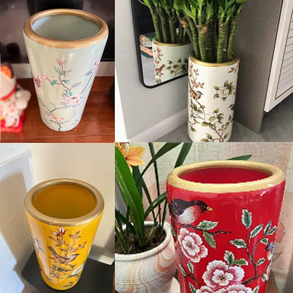 Ceramic Umbrella Stand Umbrella Holder for Entryway Hand-Made Umbrella Stand Barrels Umbrella Holder Cane Floor Standing Vase Ceramic Storage Bucket for Home Office Entrance Indoor.(C)