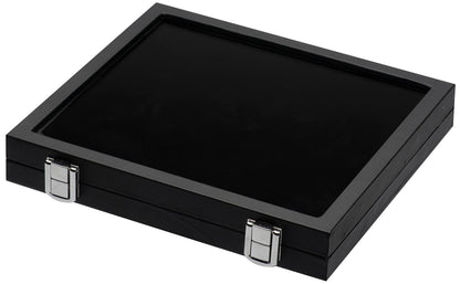 Giftop Jewelry Display Case Tempered Glass Top Lid Black Leatherette,Gemstone Display Case Jewelry Storage Box with Metal Clasp (Large)