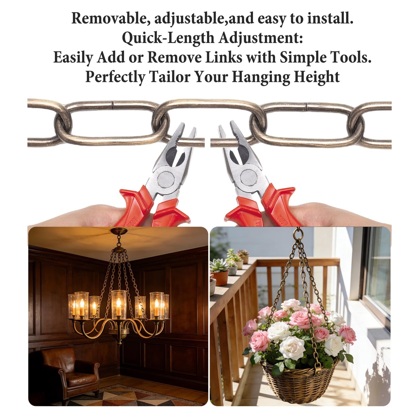 Chandelier Chain 6/10/15 Feet SANGLE SOPFFY Light Fixture Chain for Chandelier or Swag Light Fixtures,Lighting Chain Extension with Link Locks, Plant Hanging Chain(Bronze, 6 Feet)