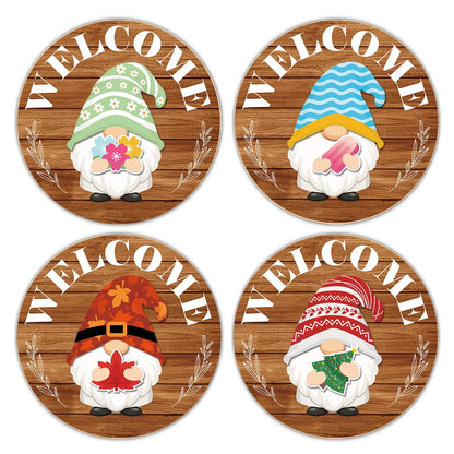 Interchangeable Gnome Welcome Sign Summer Patriotic 4th of July Porch Decor, Changeable Wooden Gnomes Front Door Decoration Wreath Hanger for Spring Fall Winter All Seasons Holiday, Russety