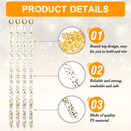 500 Pcs Gold Glitter Plastic Swizzle Sticks Crystal Cake Pops Disposable Cocktail Stir Sticks Round Ball Top Stirrers Gold Lollipop Stick for Drinks Coffee Cocktail, 7.28 Inches