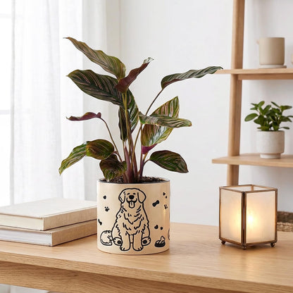 STHIE Ceramic Flower Pots with Drainage Holes, 5 inch Ceramic pots for Plants, Cute Round Flower Planters for Snake Plant, Hand-Painted Garden Pots (Sitting Dog)