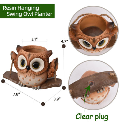 Swing Owl Hanging Planters for Indoor Plants, Cute Small Succulent Pots with Drainage Hole, Unique Resin Plant Hangers Outdoor, Hanging Plant Holder for String Of Pearls, Gift Ideas for Mother