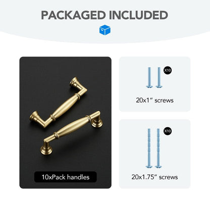 HOME EDIT 10 Pack 3 Inch Brushed Gold Cabinet Handles Solid Zinc Alloy Pulls for Kitchen, Dresser, Closet & Bathroom Cabinets Hardware