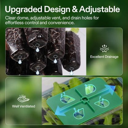 VIVOSUN 24-Pack Seed Starter Trays, 144-Cell Seed Starter Kit with Humidity Dome, Flat Reusable Plant Germination Trays with Drain Hole, Green Propagation Tray for Planting Seeds