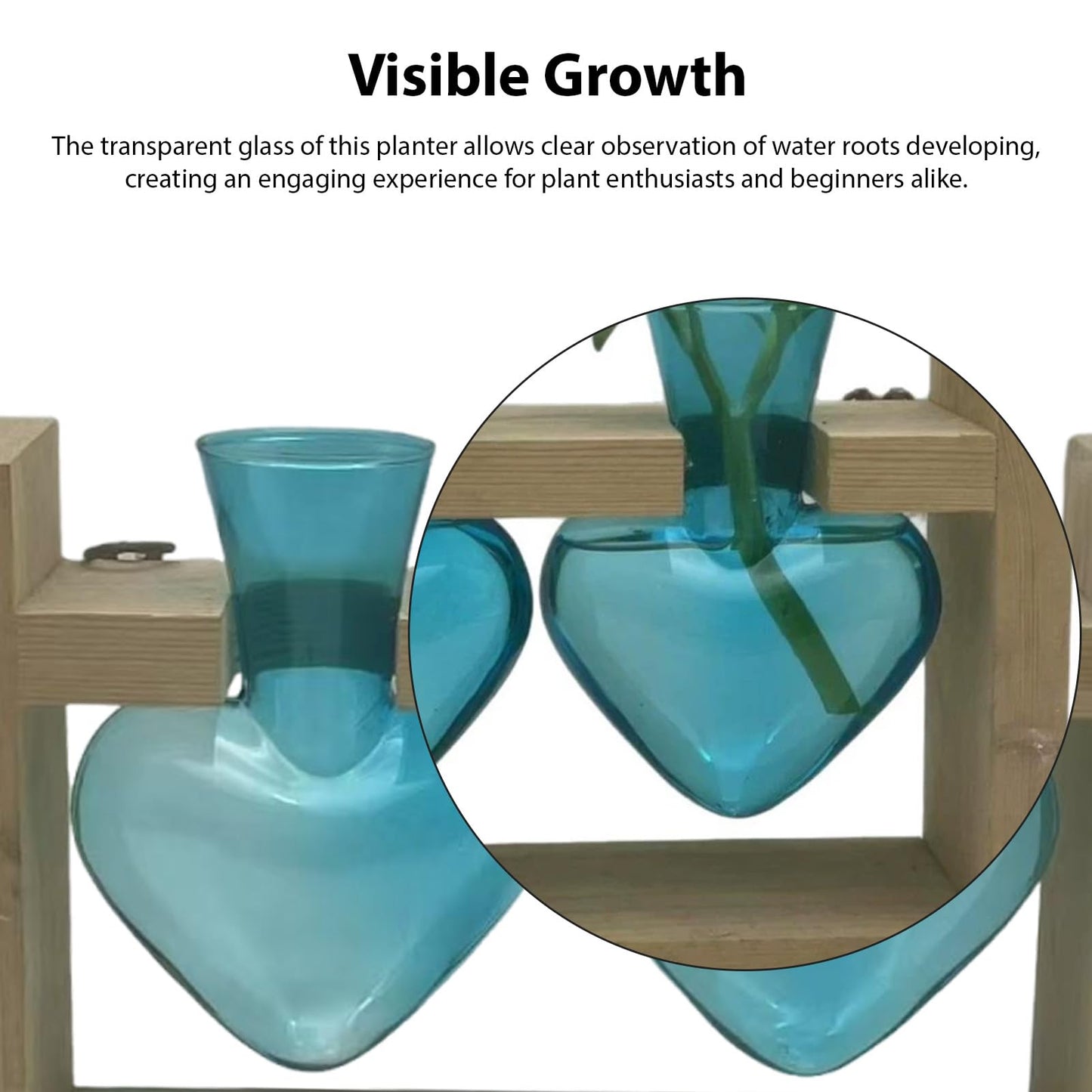Luocute Heart Shaped Glass Vase, Plant Terrarium Propagation Station with Wooden Stand for Home Office Decor Hydroponics Garden