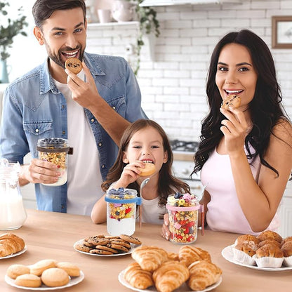 Overnight Oats Jars 16 oz with Lids & Spoons – 6 Pack Glass Mason Jars Airtight Meal Prep Containers for Yogurt, Cereal, Fruit – Leakproof, Stackable, Dishwasher Safe