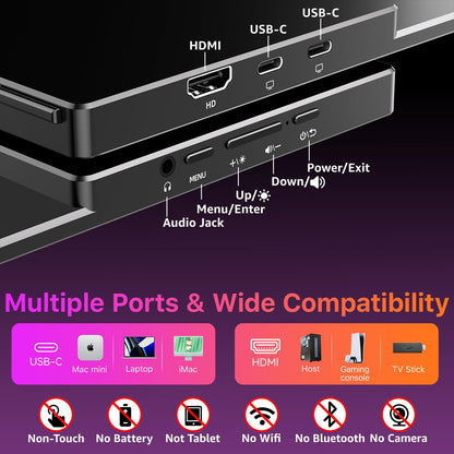 kksmart Portable Monitor for Laptop MacBook Surface PC Xbox PS5, Travel Monitor Second Screen for Laptop, HDMI USB-C VESA Compatible Built-in Speaker, 18.5inch