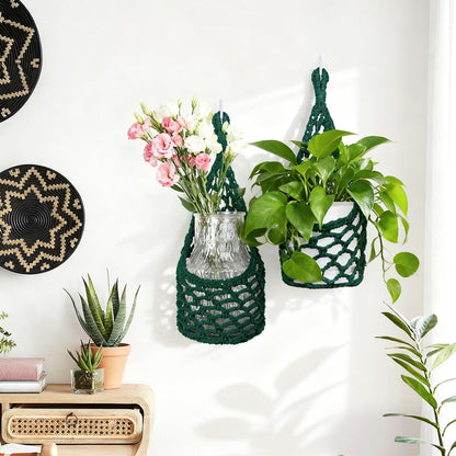 HOREAKHJ Macrame Wall Plant Hanger, Hanging Planter Basket Holder, Wall Planters for Indoor Plants, for Up to 6 Inch Pot (Green, 6-Inch)