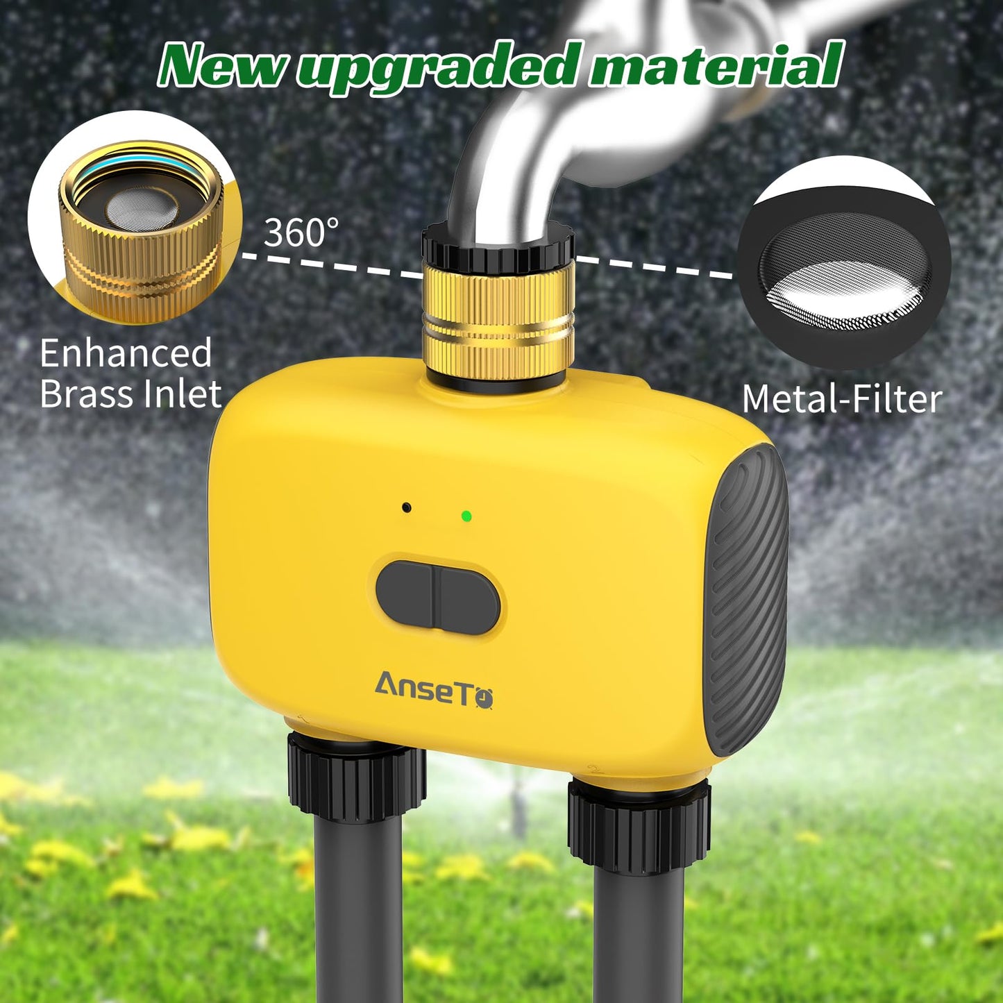 AnseTo WiFi Sprinkler Timer 2 Zone, Smart Water Timer for Garden with App Remote Control for Travel, Brass Inlet Smart Irrigation System for Outdoor Hose, Patios, Lawns, Flower Bed & Yard Care
