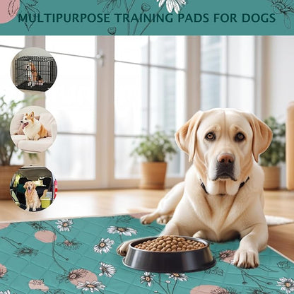 IEUUMLER Washable Pee Pads for Dogs, 2 Pack Non-Slip & Waterproof Whelping Pad, Reusable Puppy Potty Training with Fast Absorbent for Playpen EU007 (Teal Daisy, 31"X36"-2pcs)