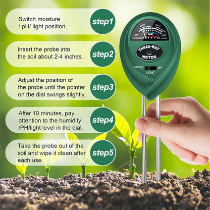 Soil Moisture Meter PH Tester: 3-in-1 Soil Test Kit Plant Water Meter for Garden Light Thermometer Testing Houseplants Moisture Hygrometer Ph Acidity Sensor for Lawn Farm Indoor and Outdoor Use