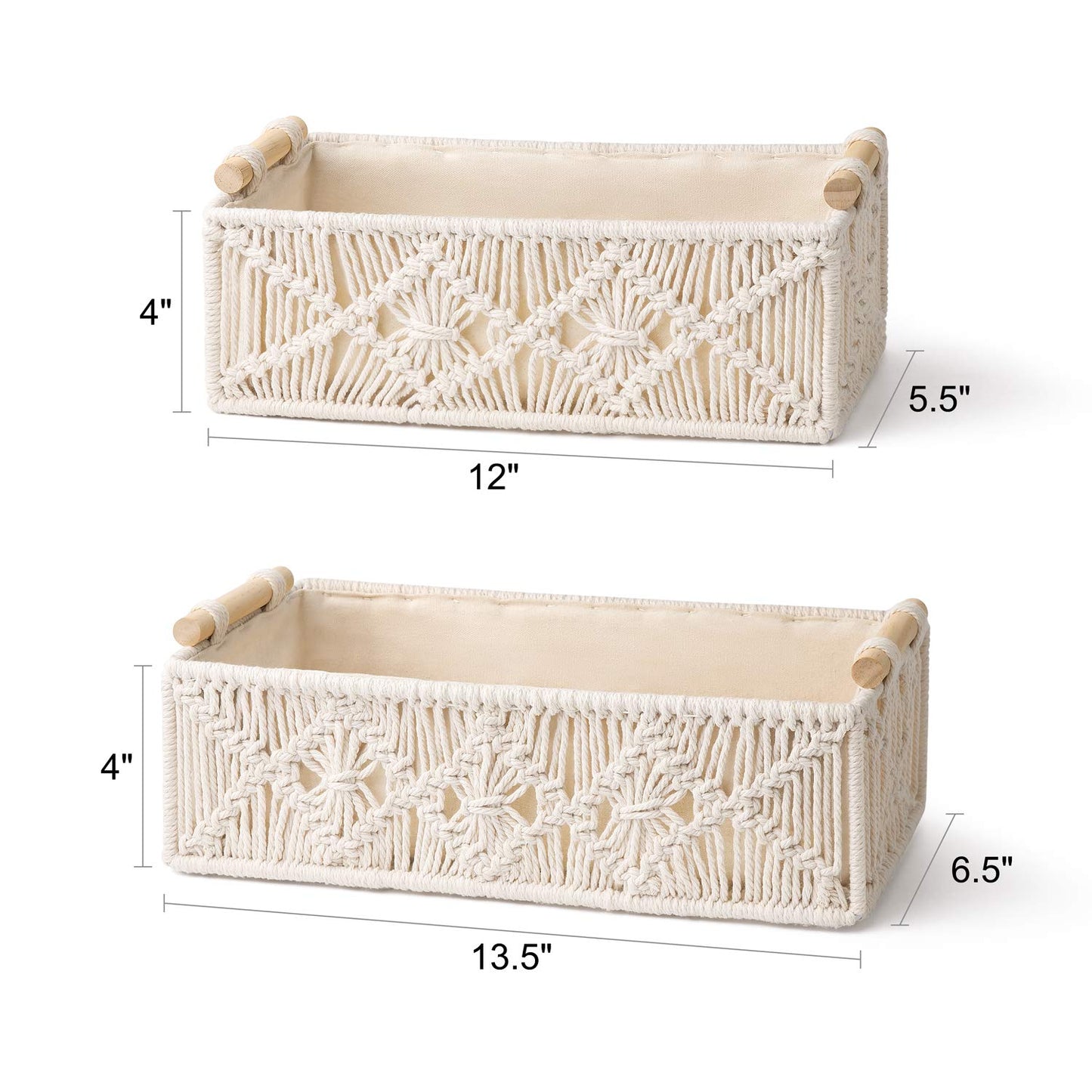 Mkono Macrame Storage Baskets and Macrame Macrame Woven Wall Hanging for Bedroom, Living Room, Nursery, Dorm, Teen Girl Gifts, Set of 3
